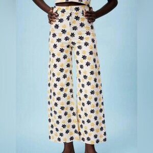 Zara The Marine Straight Floral Wide Leg Raw Hem Pants